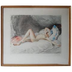 French Lithograph of Nude Woman, circa 1900 Antoine Calbet