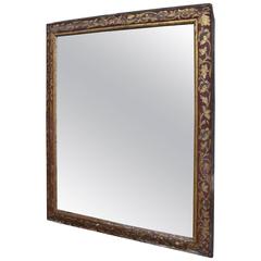 Early 18th Century Spanish Original Polychrome Red and Gold Gilt Framed Mirror 10