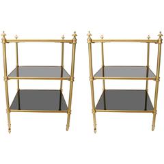 Pair of Maison Jansen Style Three-Tiered Side Tables in Gold and Black Lacquer 10