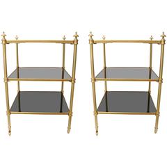 Pair of Stephane Boudin for Maison Jansen Side Tables in Brass & Black Lacquer