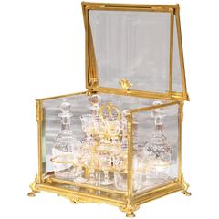 19th Century French Complete Gilt Bronze and Beveled Glass Cave à Liqueur