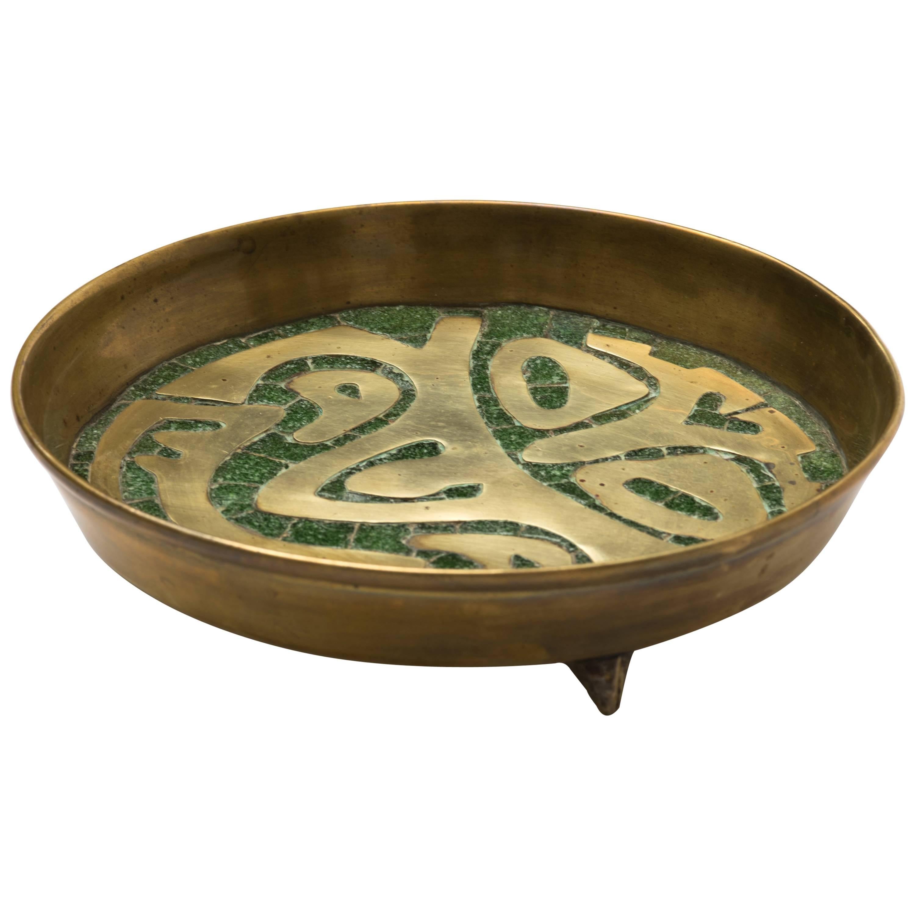 Salvador Mexican Modernist Brass and Stone Tray