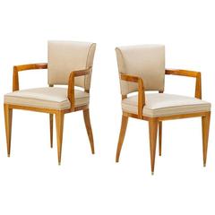 Elegant Pair of Sycamore Armchairs by Maurice Rinck