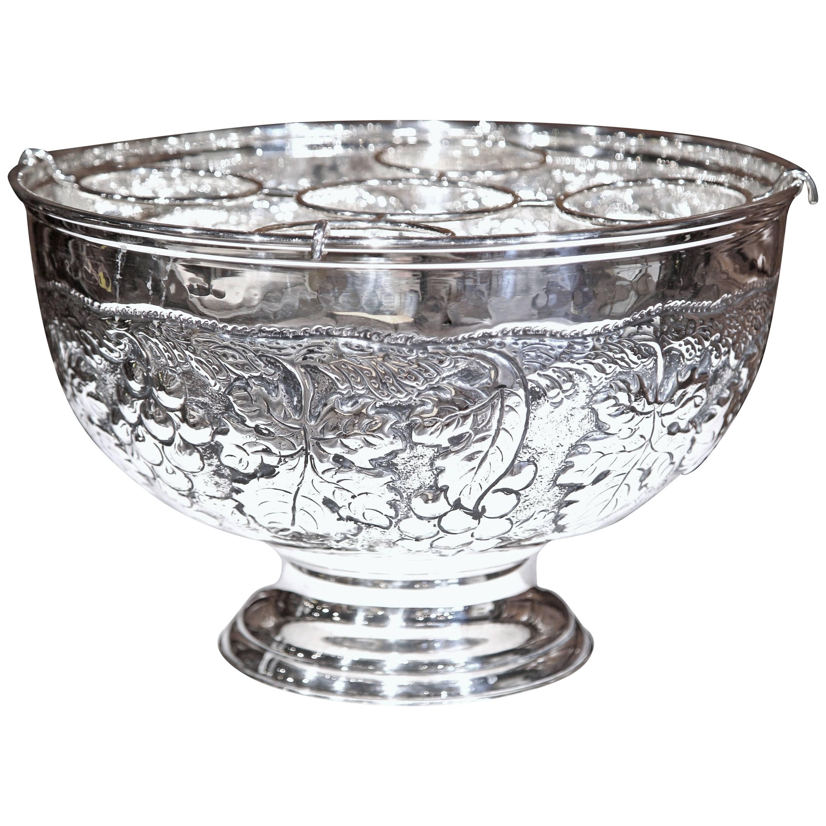 Large French Silver Plated Repousse Round Champagne or Wine Cooler