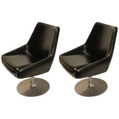 Pair of Modern Mid-Century Overman Swedish Leather Swivel Chairs