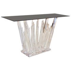 Rock Lucite Console of Modern Abstract Design with Smoked Black Glass Top