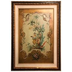 Vintage 1980s Chinoiserie Oil Wallpaper Panel Painting by Garcia Mata