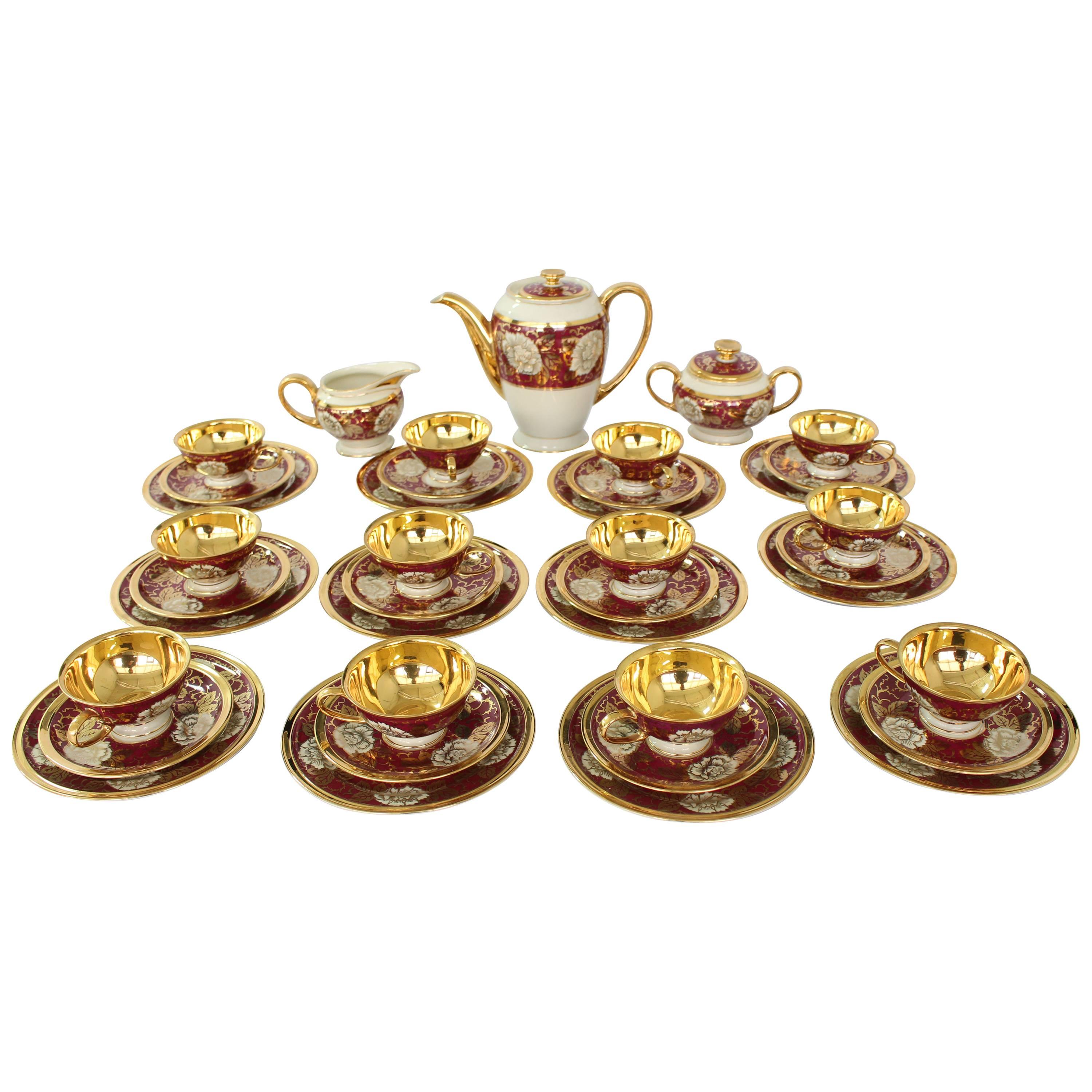 Rosenthal Gold Red White Porcelain Bone Chine Tea Coffee Set