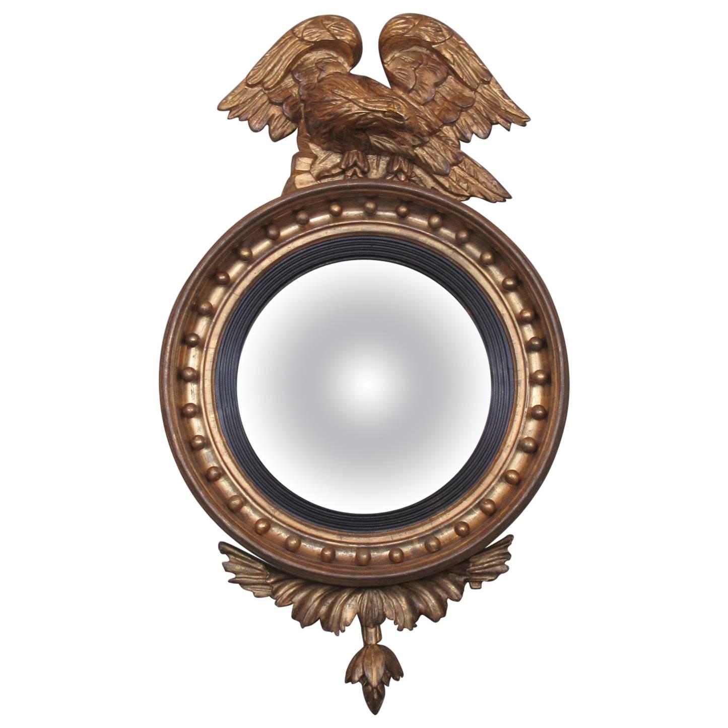 Early 19th Century English Regency Giltwood Convex Mirror with Displayed Eagle