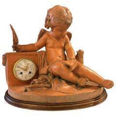 French Terracotta Cherub Mantle Clock 4
