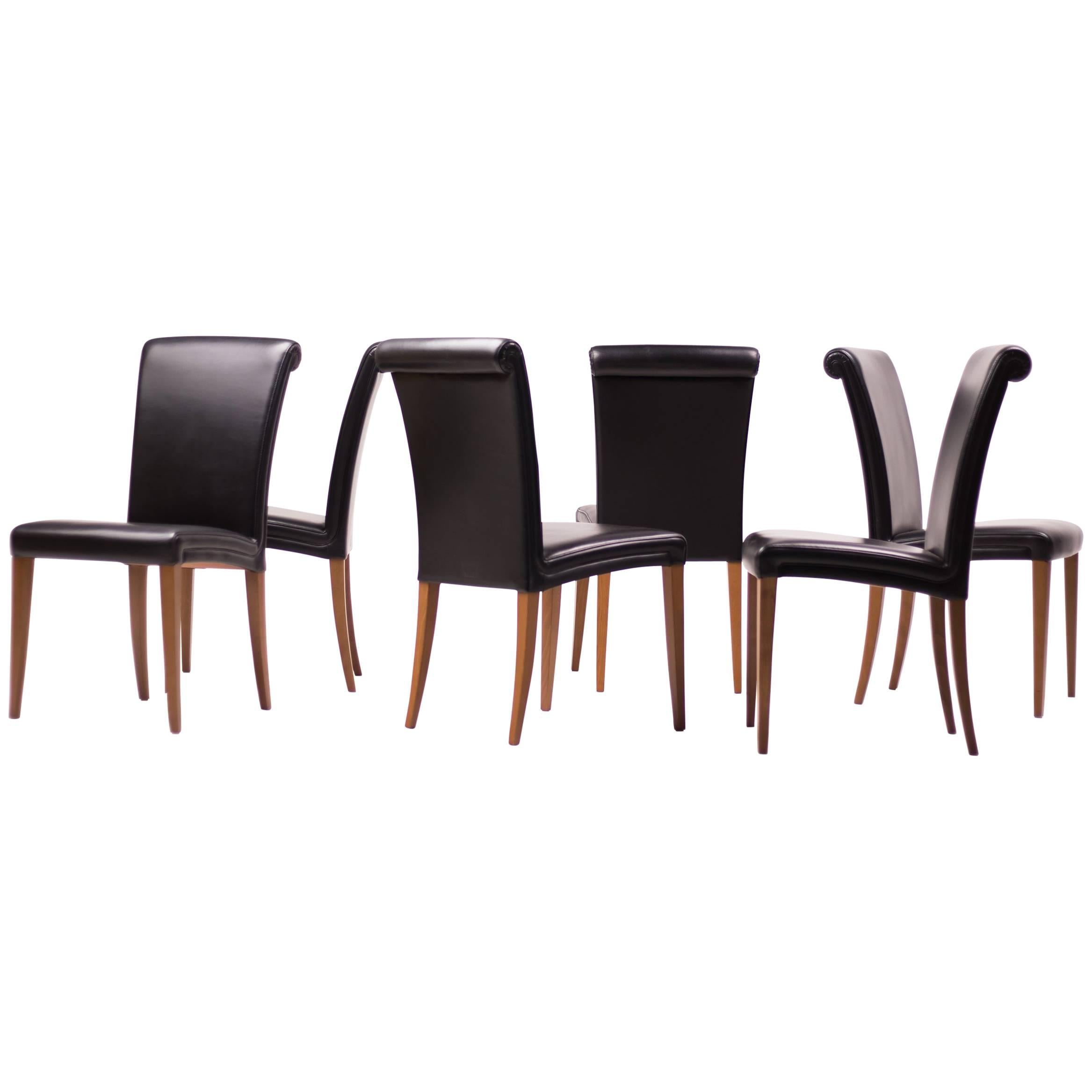 Set of Six Poltrona Frau Vittoria Leather Chairs