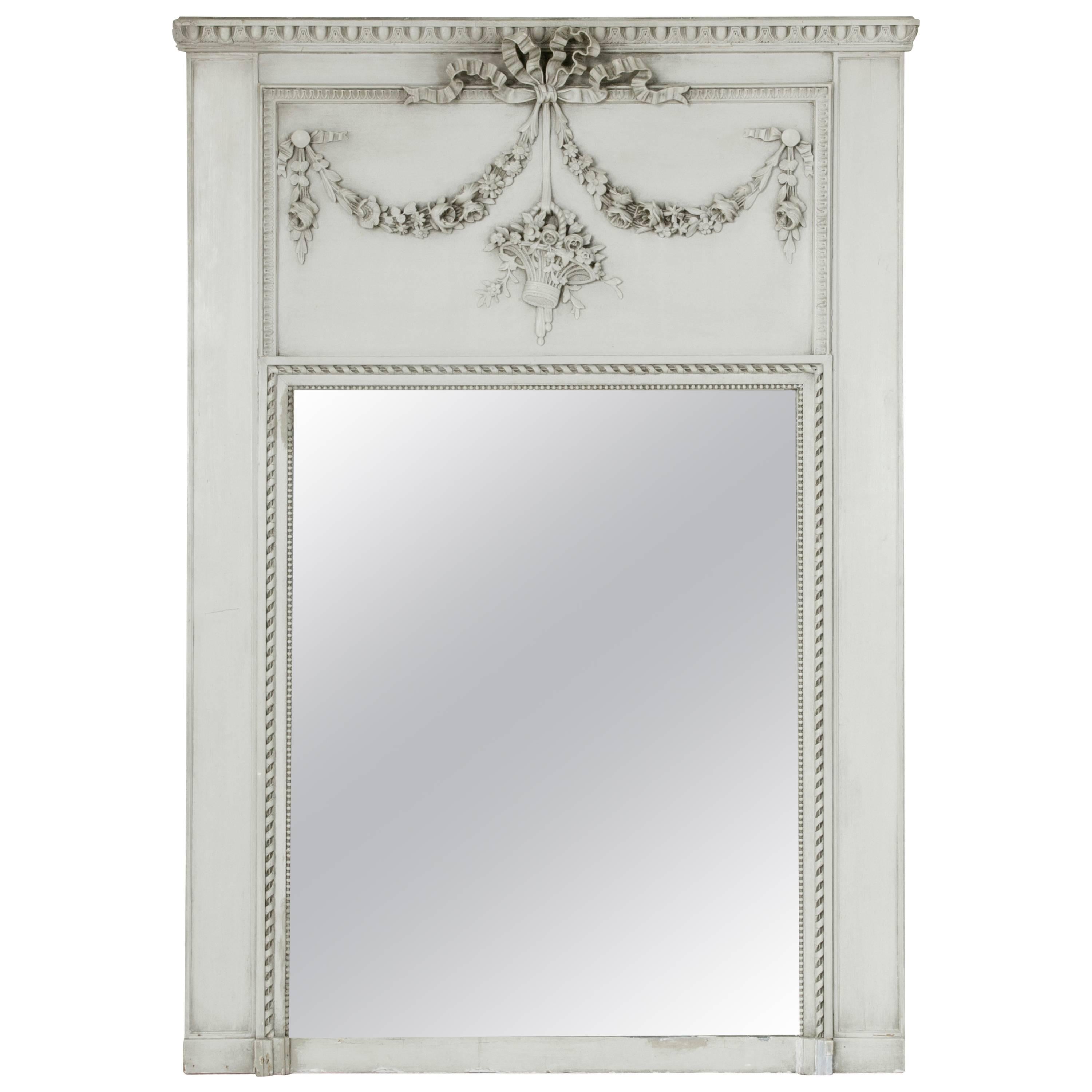 Early 20th Century Large Louis XVI Style Trumeau Mantle Mirror with Basket Motif