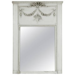 Early 20th Century Large Louis XVI Style Trumeau Mantle Mirror with Basket Motif