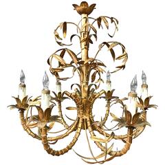 Italian Chinoiserie Faux Bamboo Gilt Chandelier