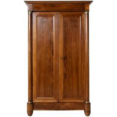 Antique French Empire Period Small-Scale Walnut Armoire with Bronze Fittings