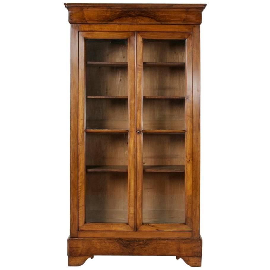 19th Century Louis Philippe Period Bookmatched Burl Walnut Bibliotheque Bookcase