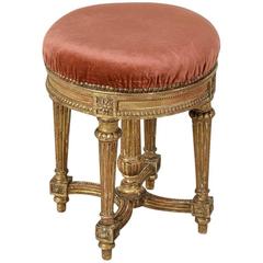 Antique Mid-19th Century Louis XVI Style Giltwood Vanity Stool with Mohair Upholstery