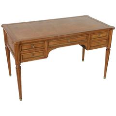 Mid-Century Louis XVI Style Walnut Desk with Leather Top and Bronze Banding