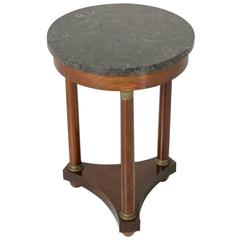 Early 20th Century Empire Style Mahogany Side Table, Marble Top, Bronze Details