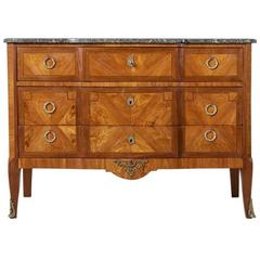 19th Century Louis XVI Transition Walnut Marquetry Commode Chest Marble Top