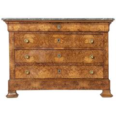Louis Philippe Period Bookmatched Burl Walnut Chest Commode with Marble Top