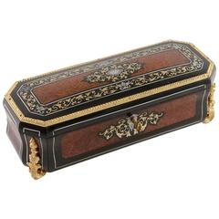 Napoleon III Tuya, Ebony, Bone, Bronze and Silver Inlay Glove Box Satin Interior