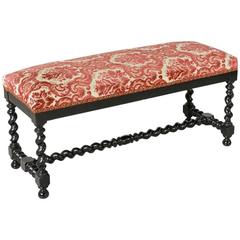 Mid-19th Century French Louis XIII Style Ebonized Banquette or Bench Upholstered