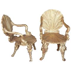 Antique Two Giltwood Grotto Chairs