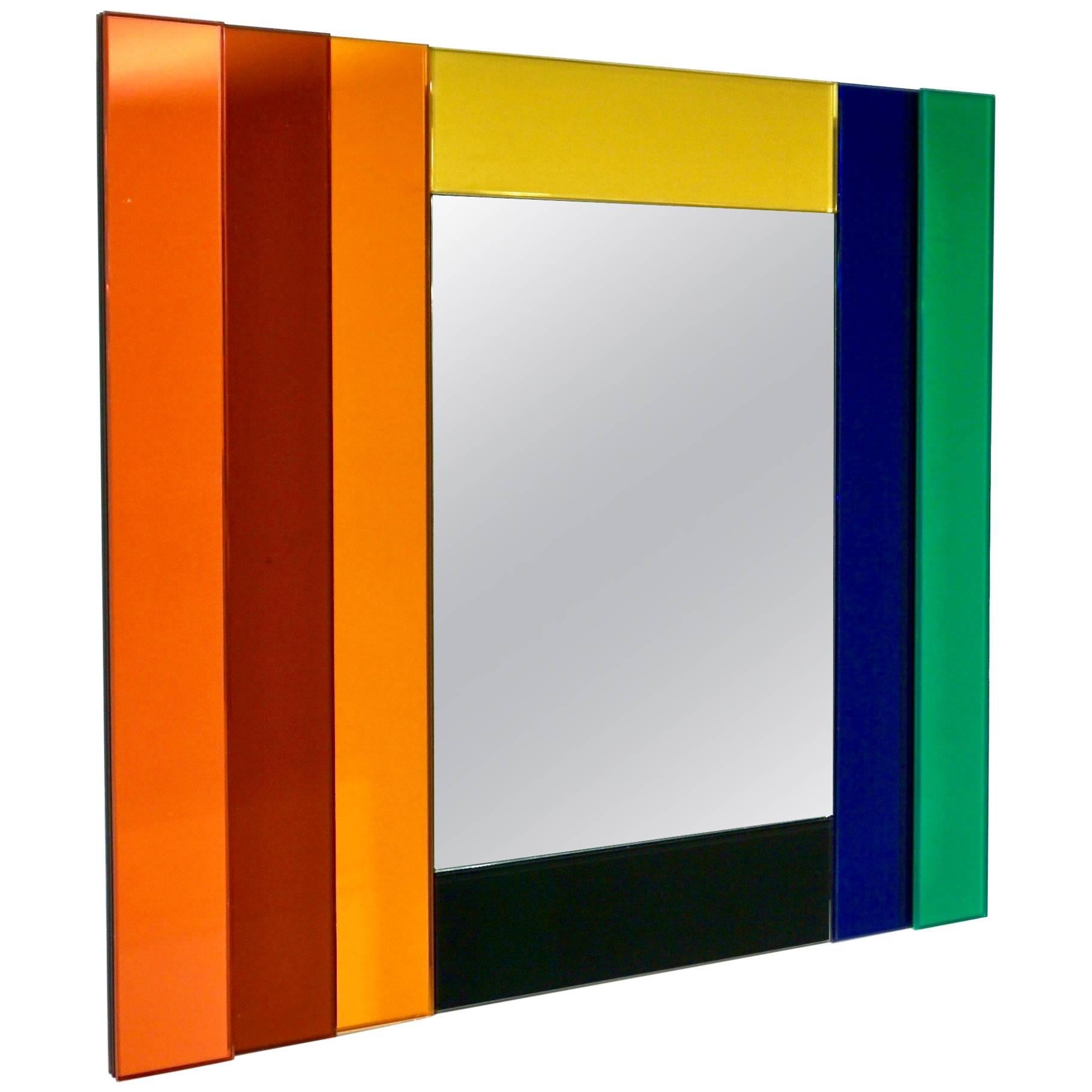 Ettore Sottsass for Glas Italia Geometric Mirror in Red Orange Yellow Blue Green