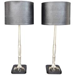 Pair of Bronze Silver Plated Talon Lamps