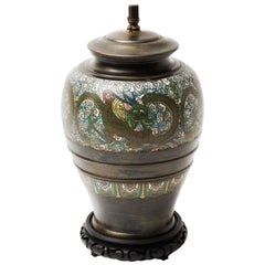 Antique Asian Bronze Champlevé Dragon Cloisonné Lamp
