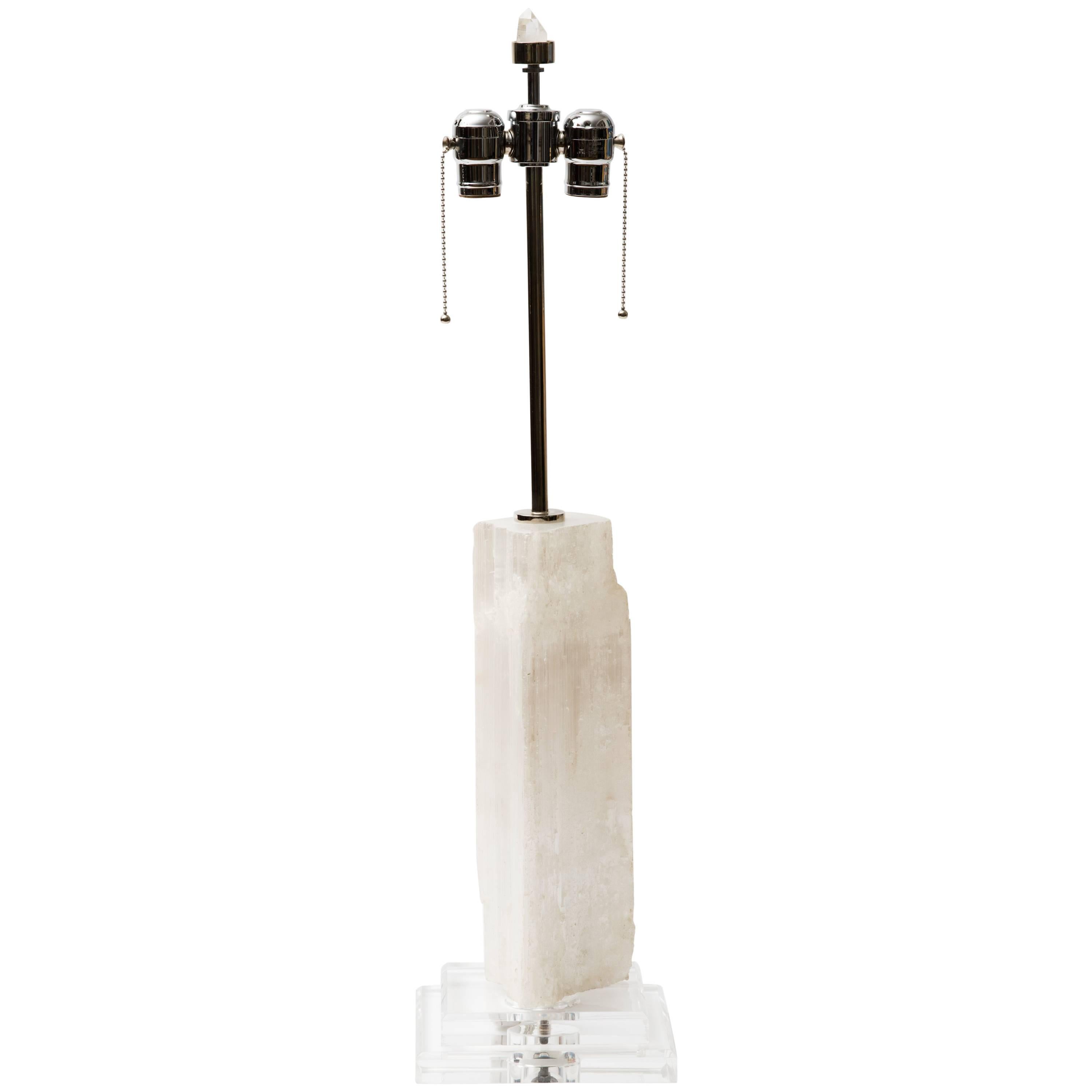 Natural Selenite Specimen Column Lamp For Sale