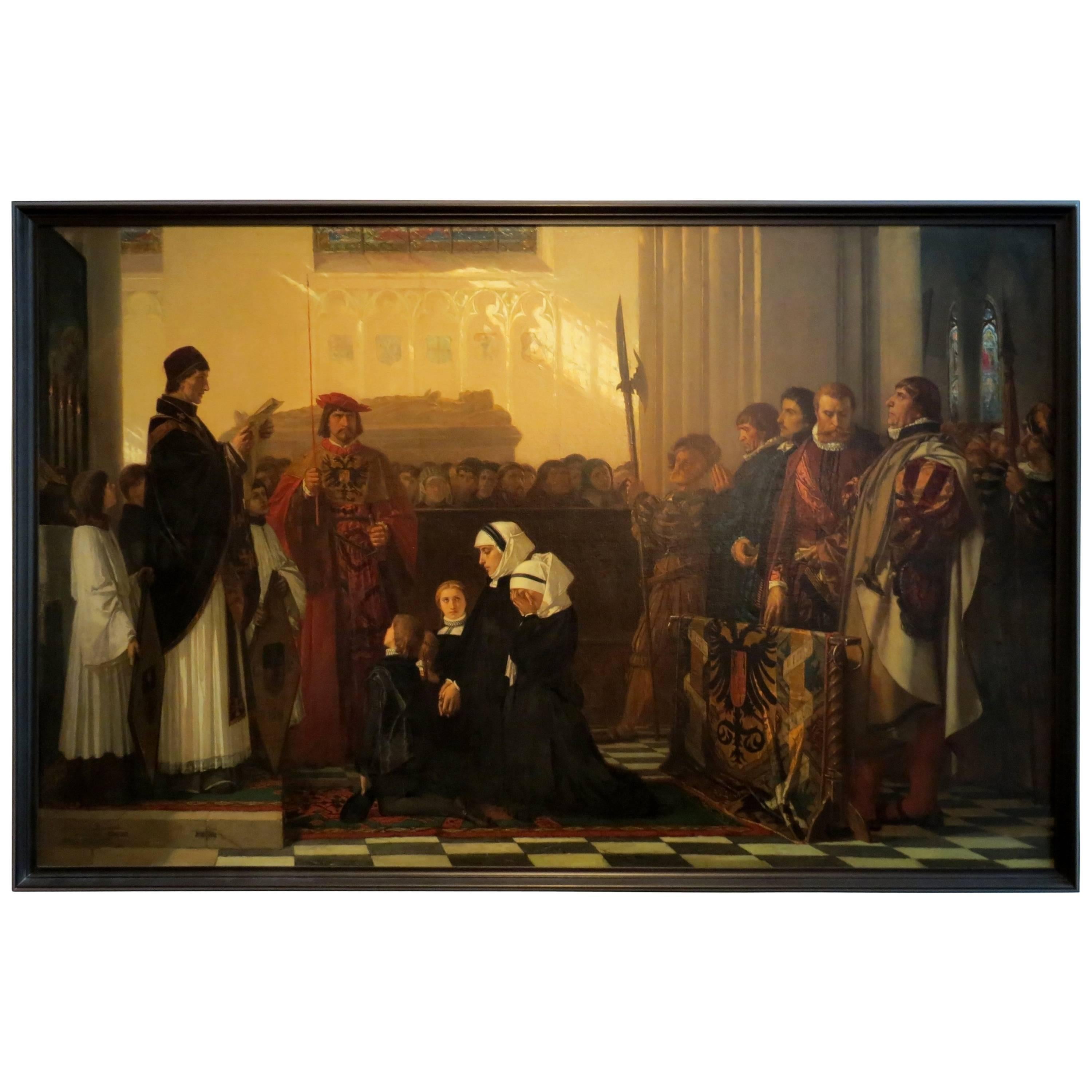 Ferdinand de Braekeleer, Depicting a Woman and Children in Cathedral Interior For Sale