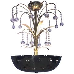 Paavo Tynell Style Beautiful Polished Brass Bowl Glass Ball Pendant Chandelier