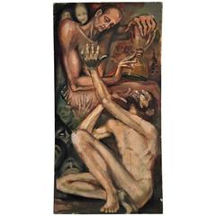 Interesting Surrealist Hour Glass with Nudes Painting by Domingo Barreres Interesting Surrealist Hour Glass with Nudes Painting by Domingo Barreres