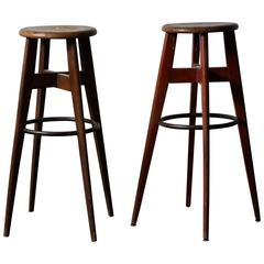 Vintage Modernist French Bar Stools in the Style of Jean Prouvé