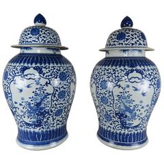Retro Pair of Blue and White Chinese Ginger Jars