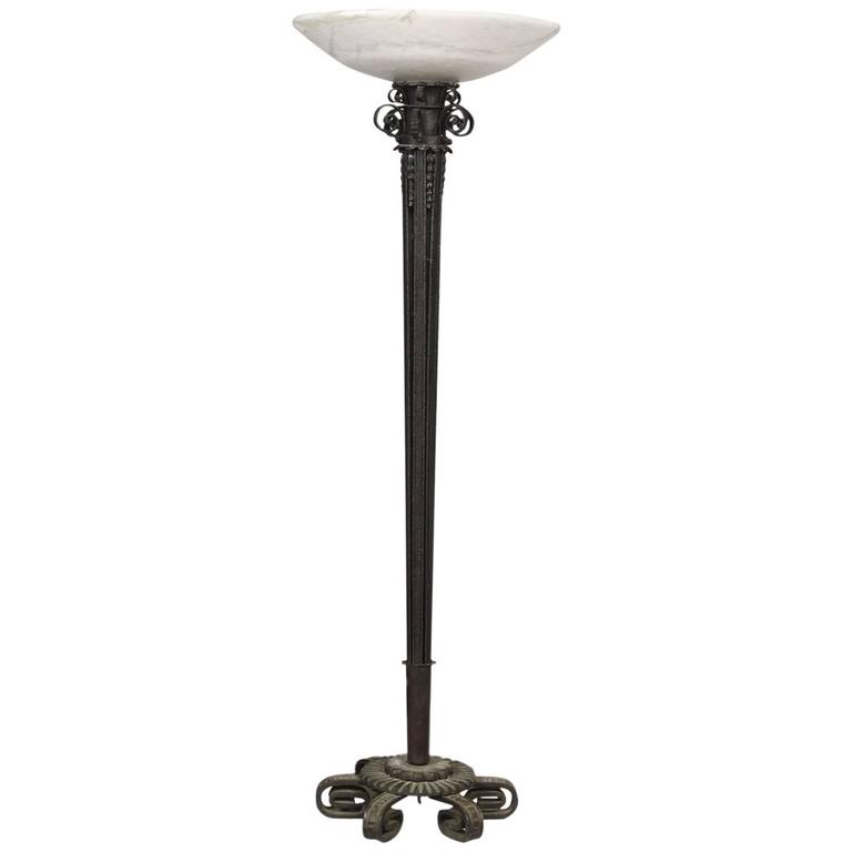 1930s Wrought Iron And Alabaster Floor Lamp For At 1stdibs 1930s Wrought Iron And Alabaster Floor Lamp For