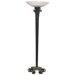1930s Wrought Iron and Alabaster Floor Lamp