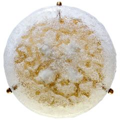 1970s Textured Murano Glass and Brass Flush Mount Light Fixture by Hillebrand 12