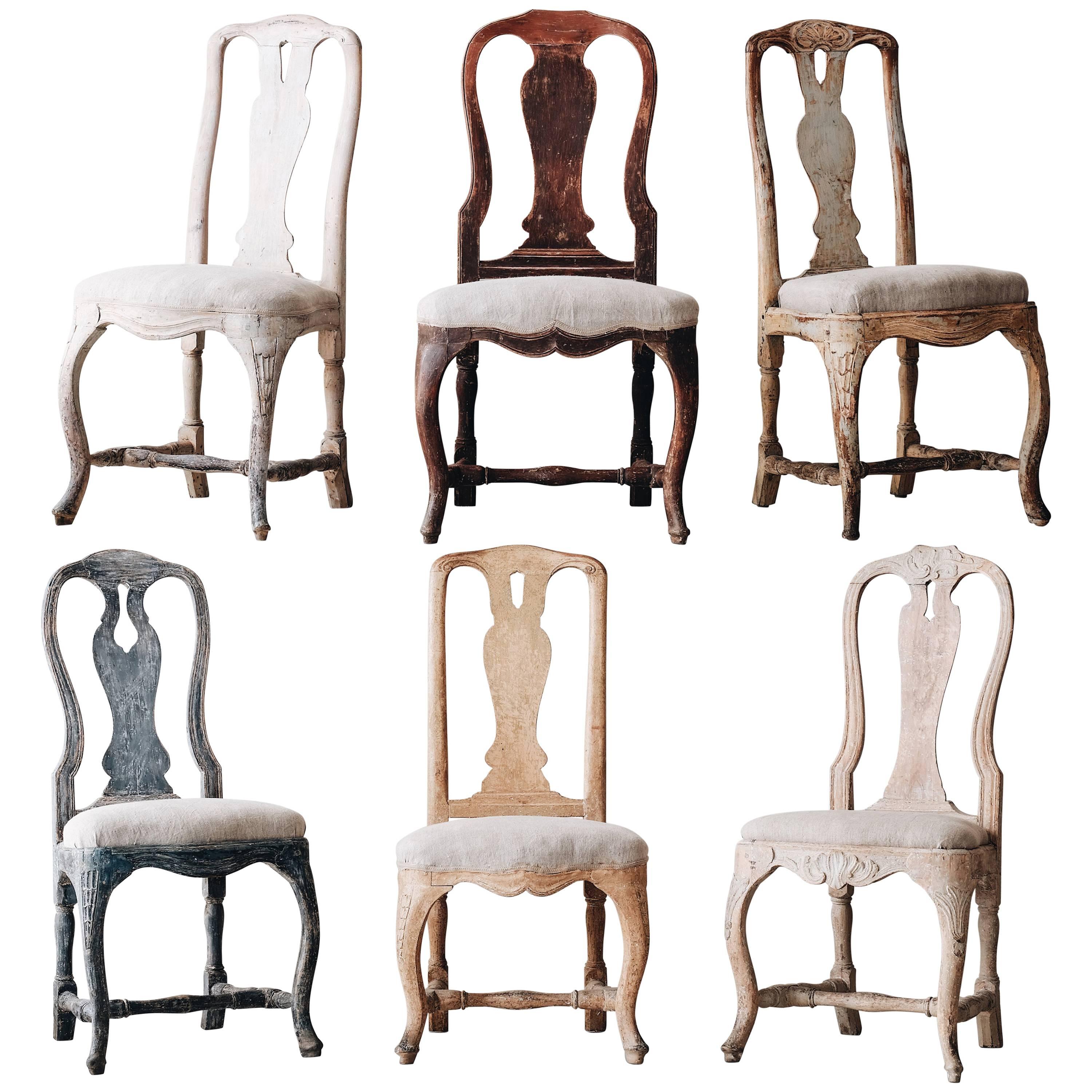 Set of Six 18th Century Swedish Rococo Chairs
