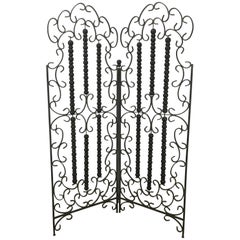 Wrought Iron and Wood Mediterranean Modern Folding Screen or Divider