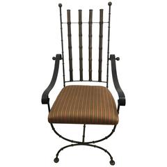 Classic Regency Modern Faux Bamboo, Wood and Brass Armchair 1