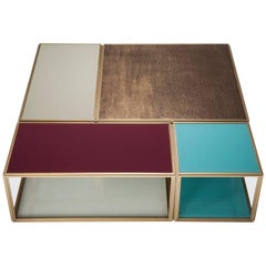 Modular "Mondrian", Bronze, Brass and Glass Low Table, by P. Tendercool