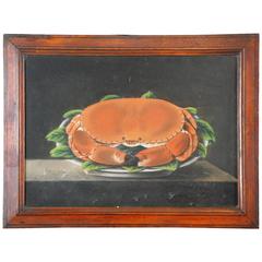 Mid-19th Century Naive Crab Pastel Drawing