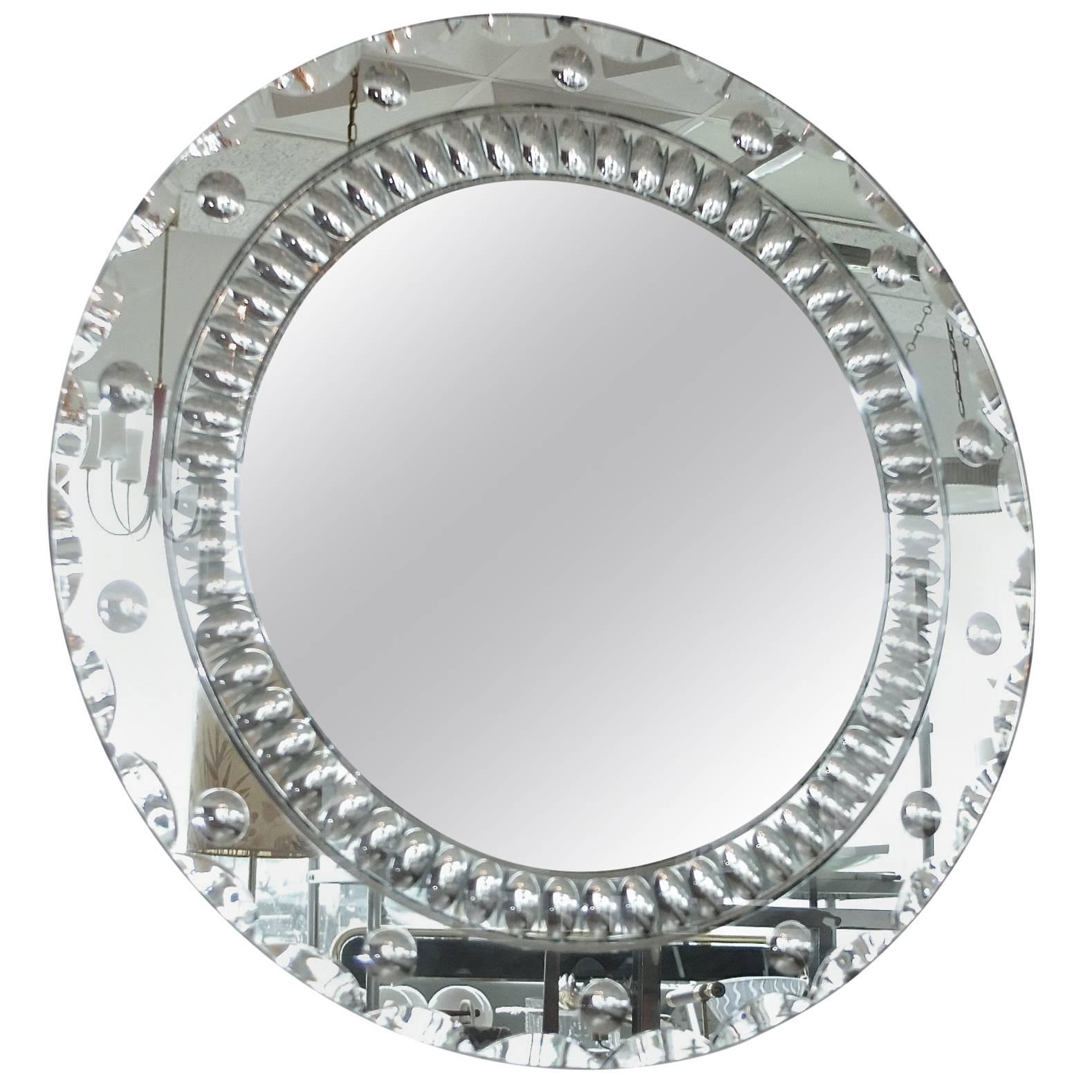 Art Deco Round Mirror with Optic Bullseye Motif