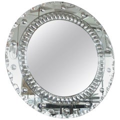 Miroir rond Art Déco avec motif œil de bœuf optique