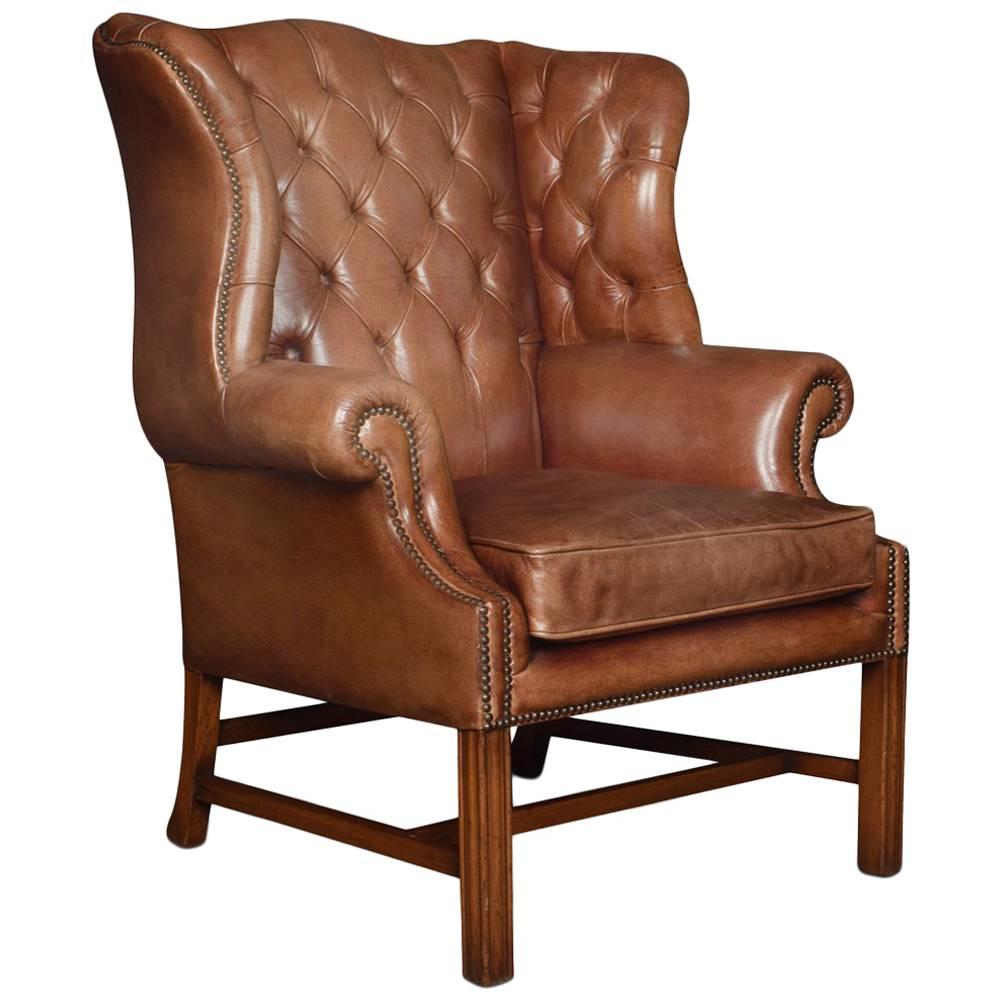 Leather Upholstered Wingback Armchair