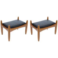 Pair of Mid-Century Italian Solid Teak Wood Stools by Isa 10
