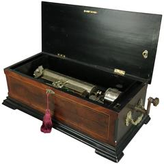 Antique Swiss 12-Tune Cylinder Music Box, Inlaid and Ebonized Case, circa 1900